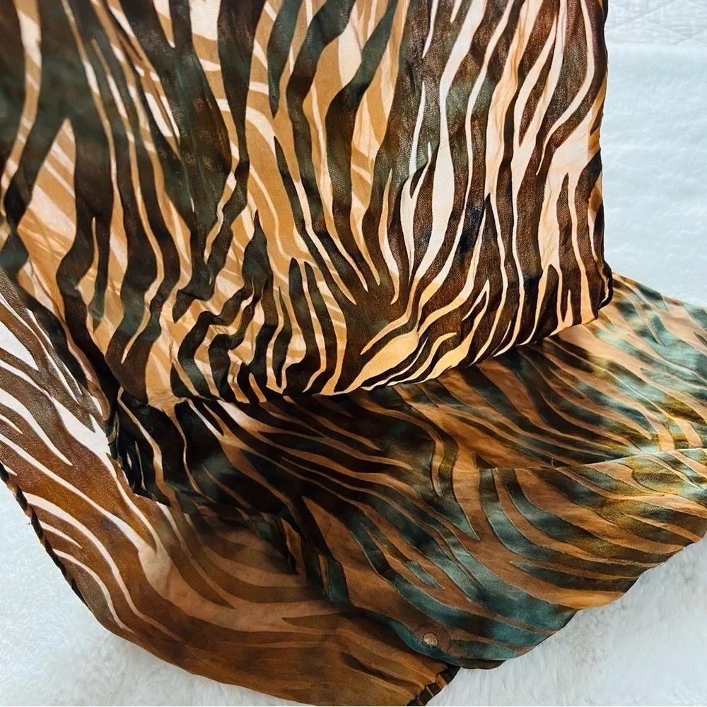 58”x12” VINTAGE SILK OBLONG SHAPED BROWN WOMEN'S SCARF.
